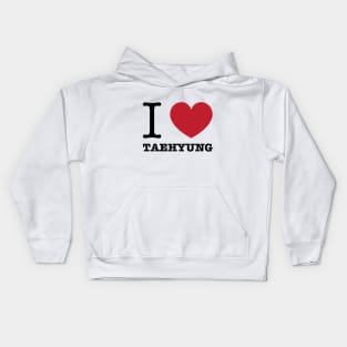 I love BTS Taehyung typography Morcaworks Kids Hoodie